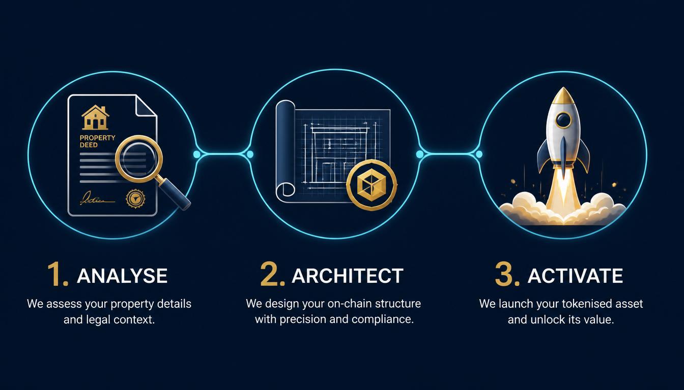 A linear infographic showing the strategy consulting process in three stages: Analyse, Architect, Activate.